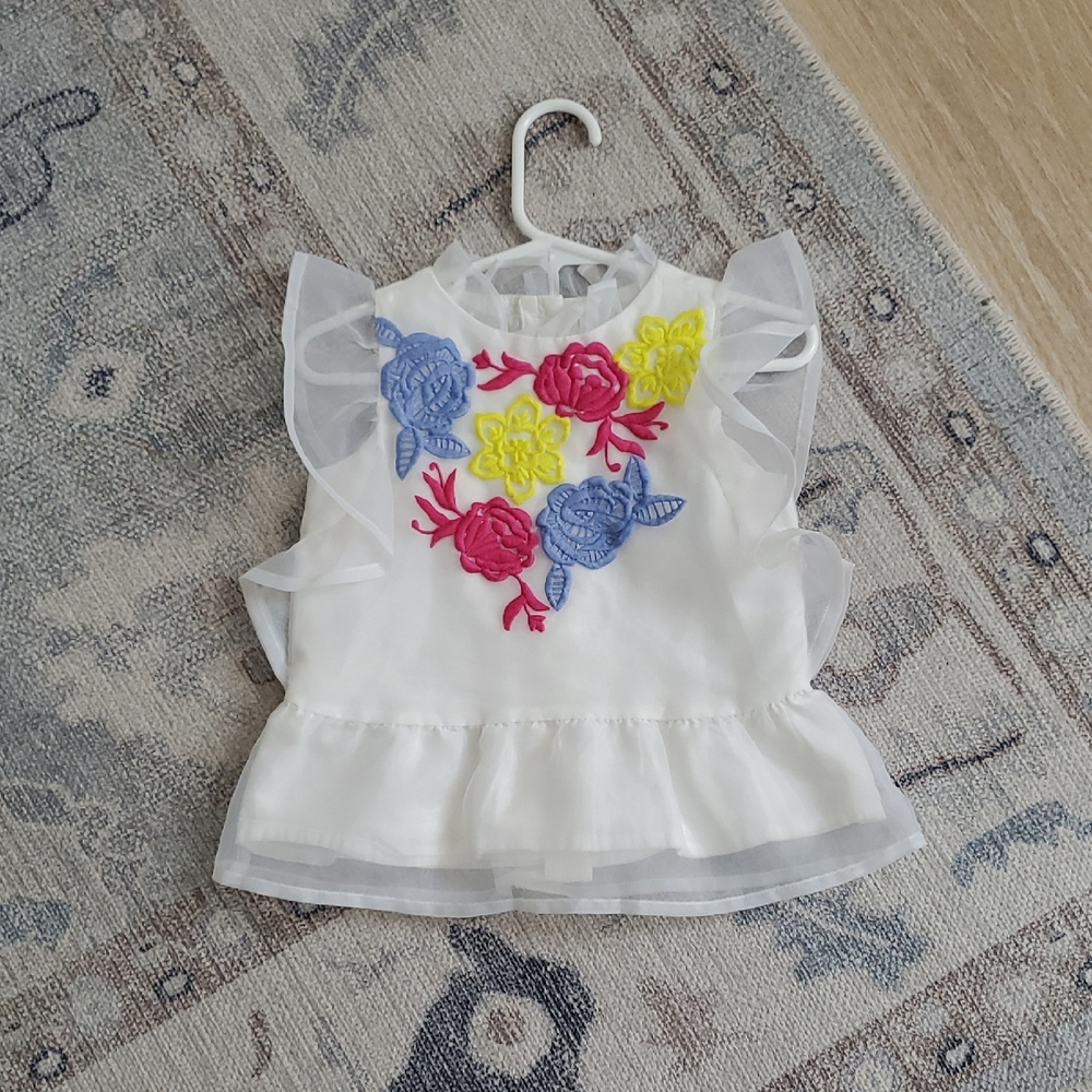 Janie and Jack Toddler Girls White Organza Embroidered Flower Top Shirt Sz3